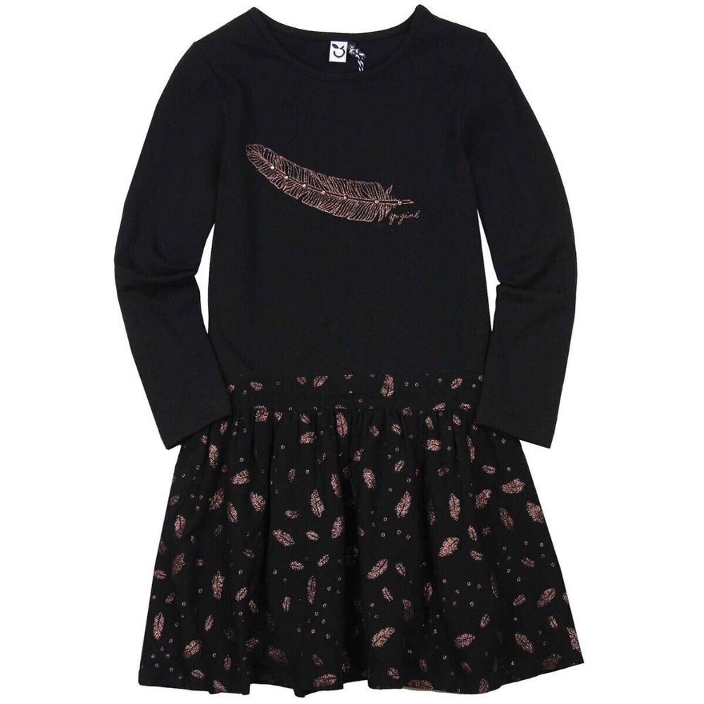 3 POMMES Girl's Dress with Glittery Feather Print, Sizes 7/8 128 cm